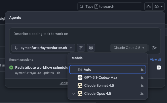 GitHub Copilot Coding Agent model selector drop-down